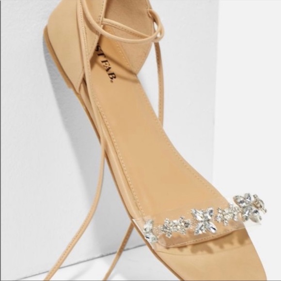 JUSTFAB New Scarlett Flat Sandal With Embellished Strap Wraparound Ankles Ties - Picture 2 of 10